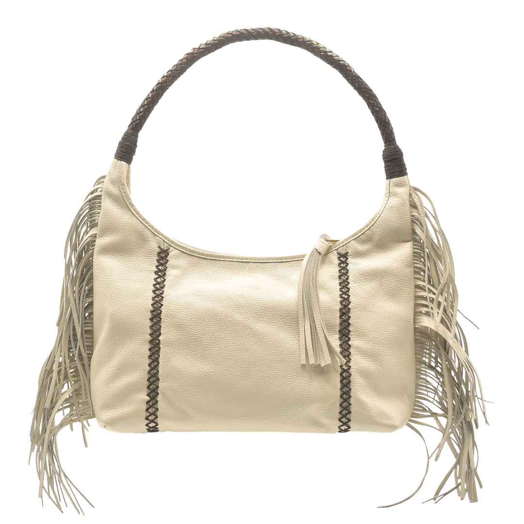 Carlos Falchi Fringe Hobo Bag in Winter White available at Barbara Katz