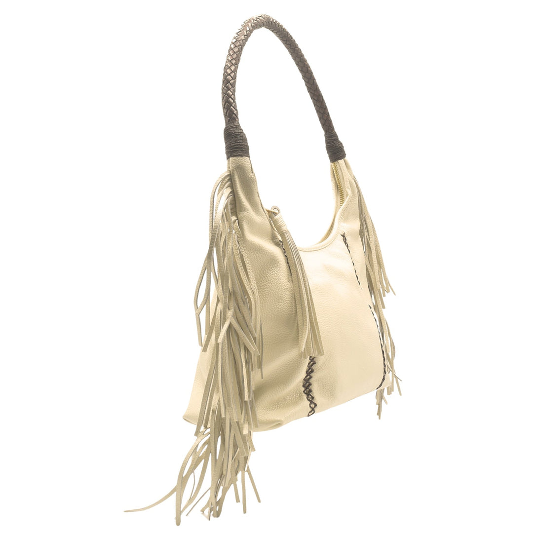 Carlos Falchi Fringe Hobo Bag in Winter White available at Barbara Katz