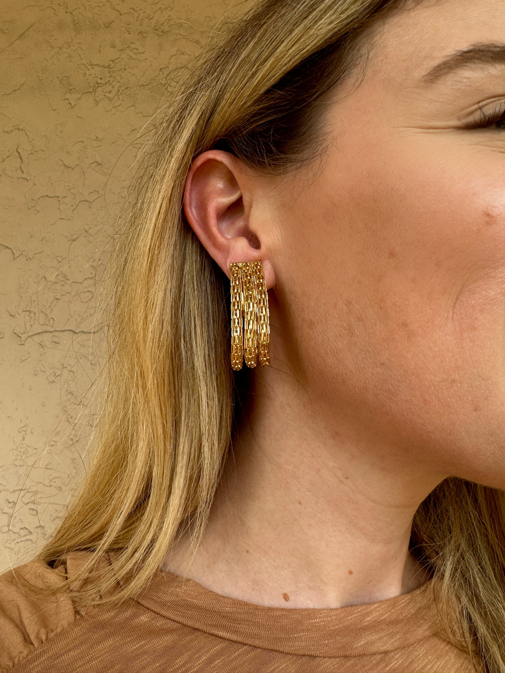 3 Row Chain Clip Earring