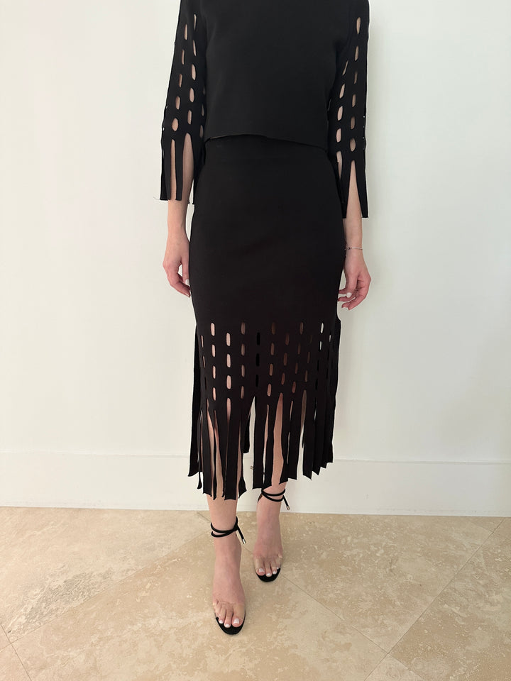 Maria Pavan Cut Out Fringe Knit Skirt