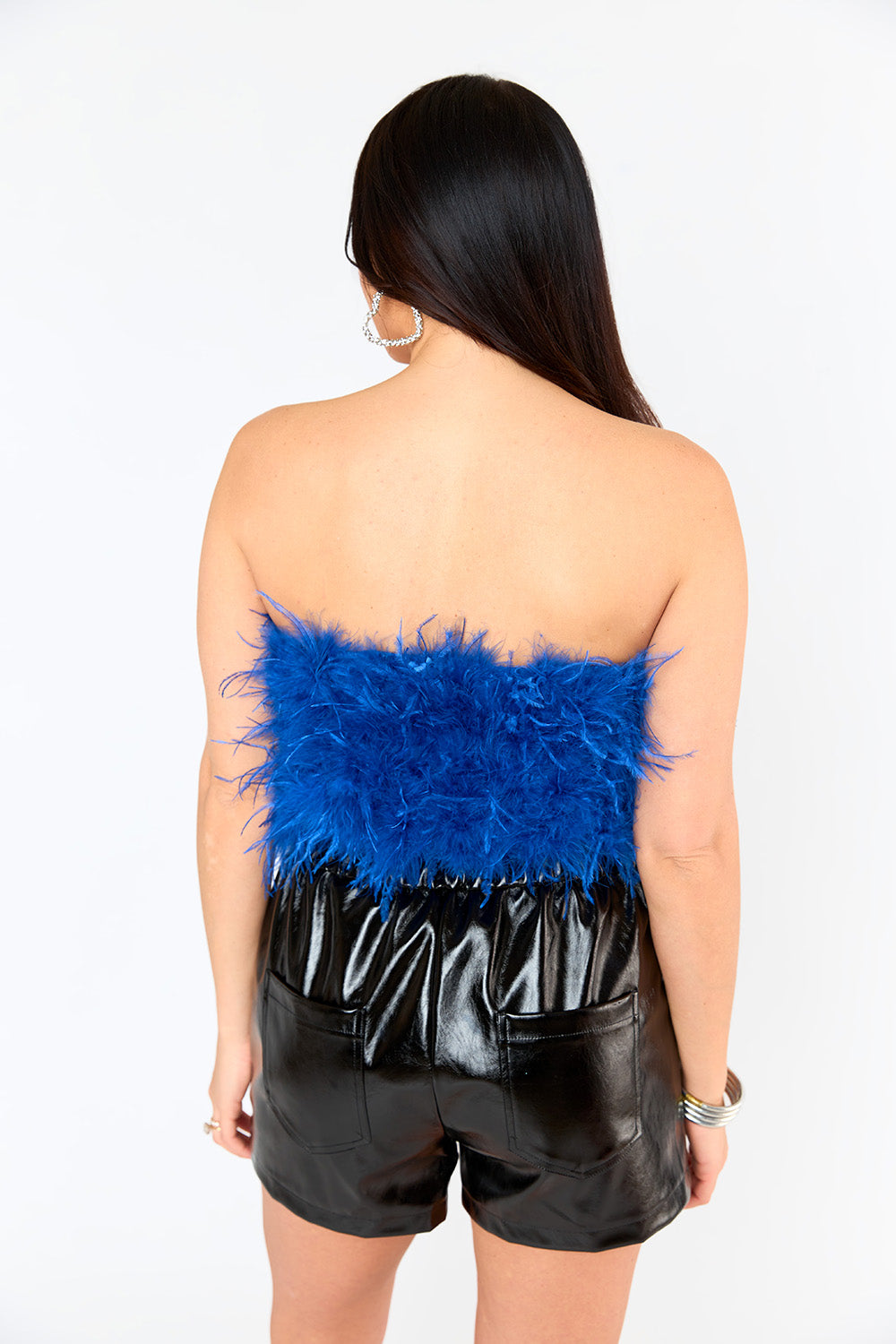 BuddyLove Fancy Strapless Feather Crop Top in Royal Blue available at Barbara Katz