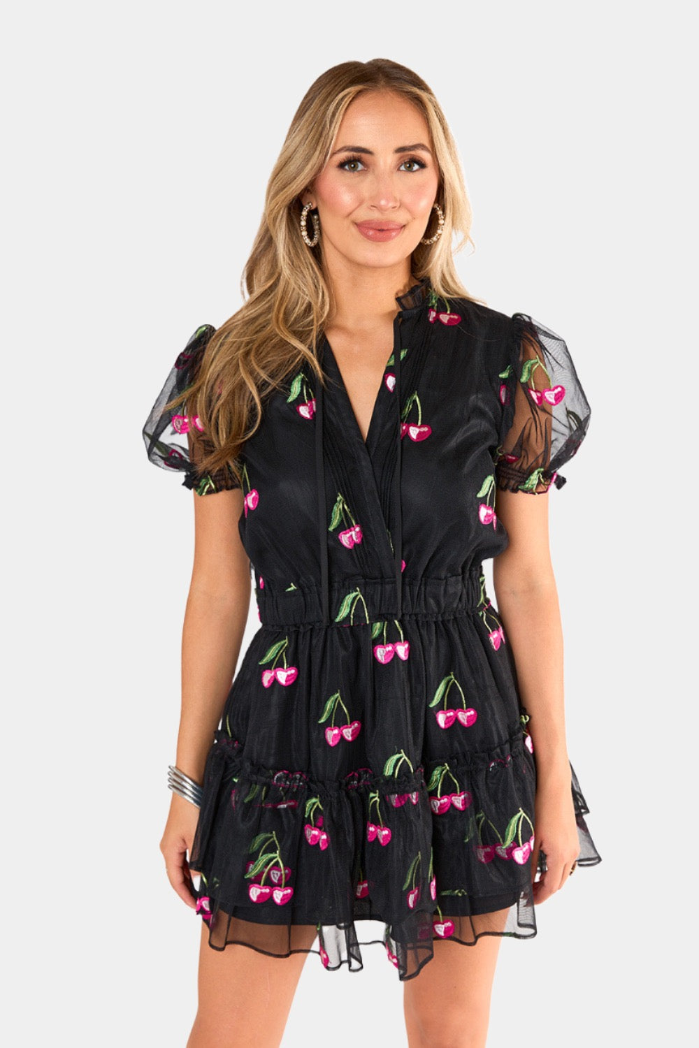 BuddyLove Clementine Elastic Waist Mini Dress in Wild Cherries available at Barbara Katz