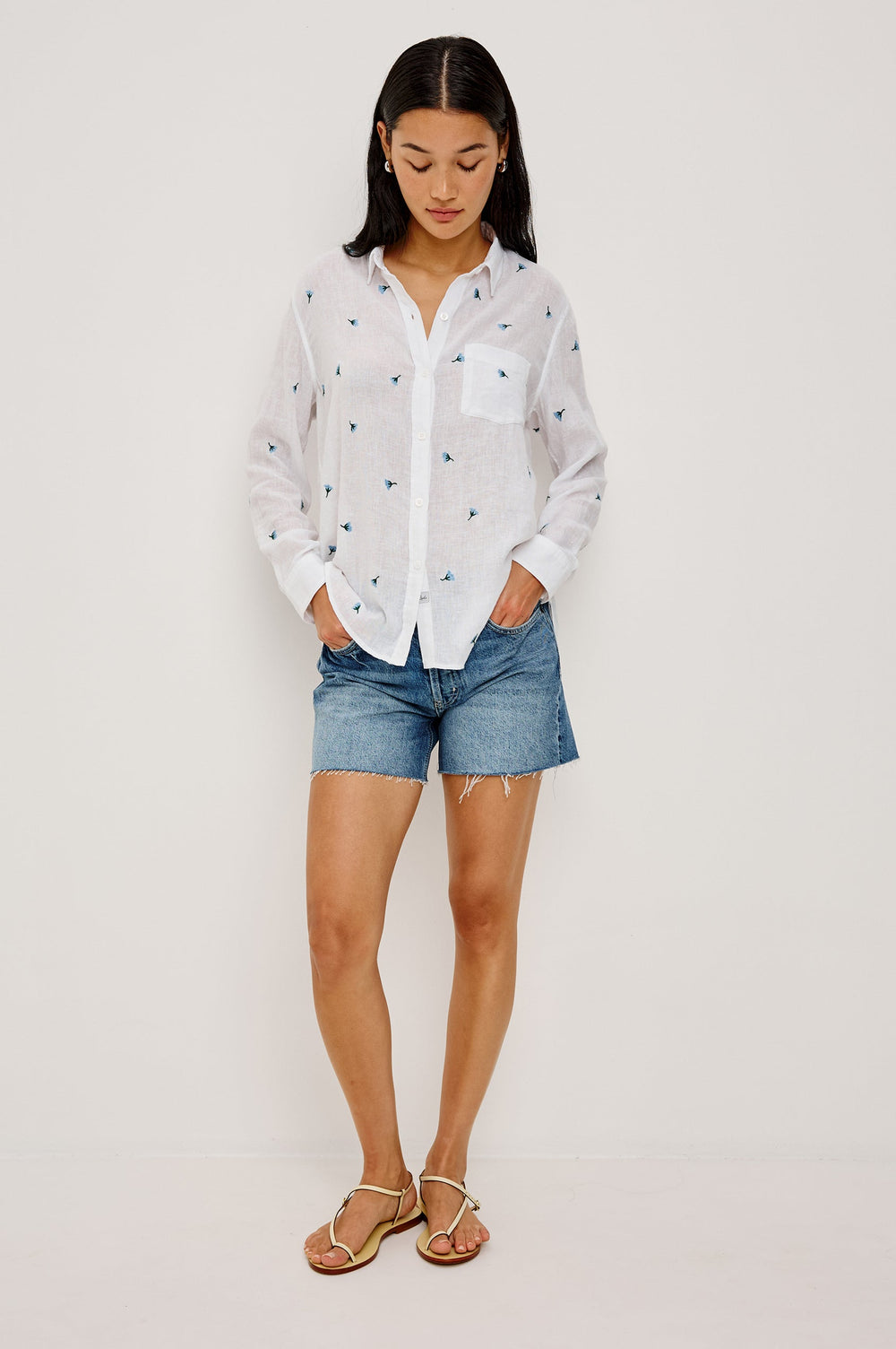 Rails Charli Linen/Rayon Shirt in Bluebell Carnations print available at Barbara Katz