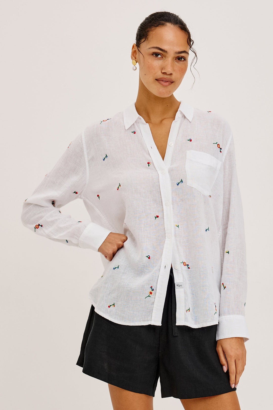 Rails Charli Linen/Rayon Shirt with Wildflower Embroidery available at Barbara Katz