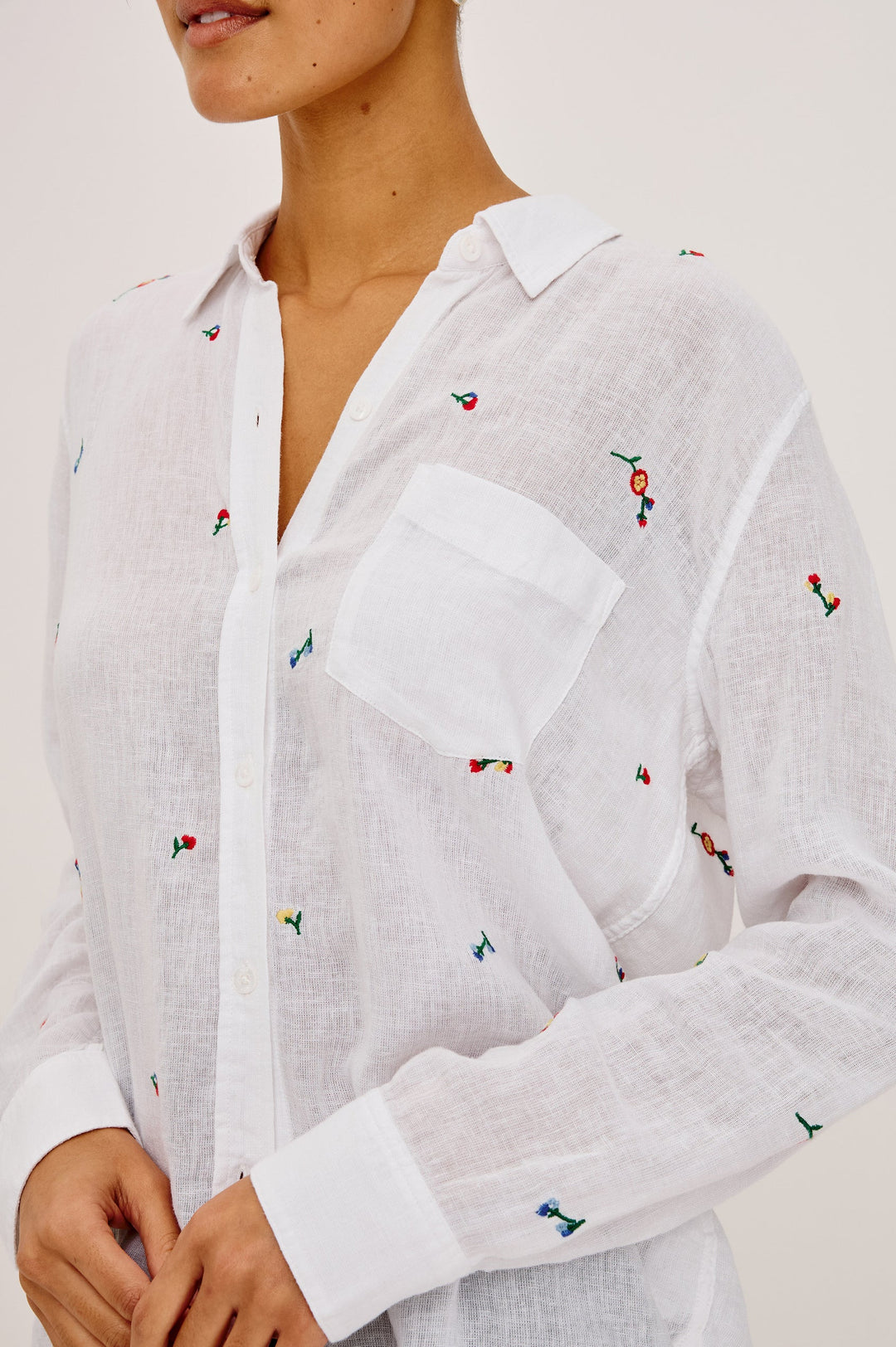 Rails Charli Linen/Rayon Shirt with Wildflower Embroidery available at Barbara Katz