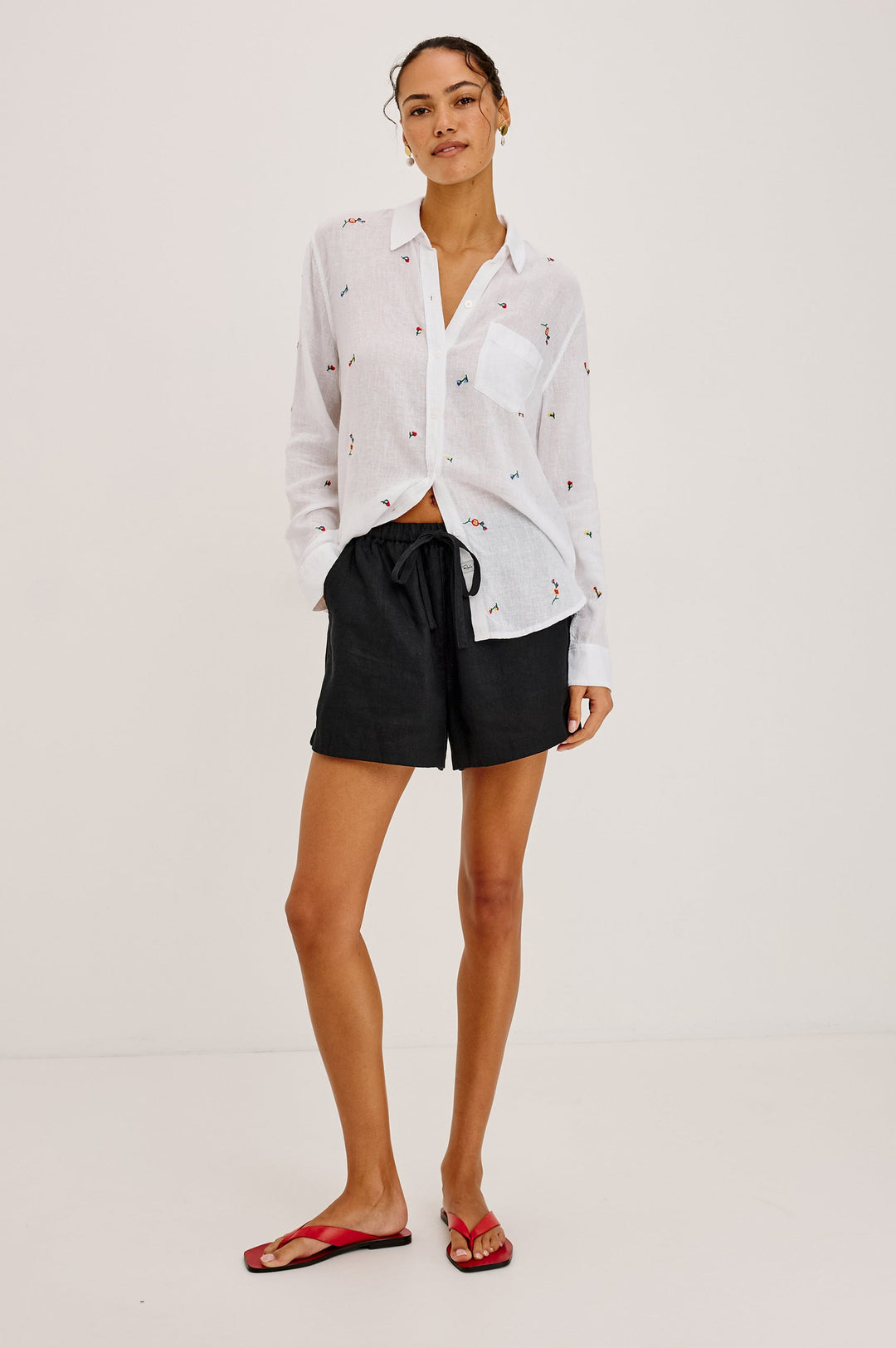 Rails Charli Linen/Rayon Shirt with Wildflower Embroidery available at Barbara Katz