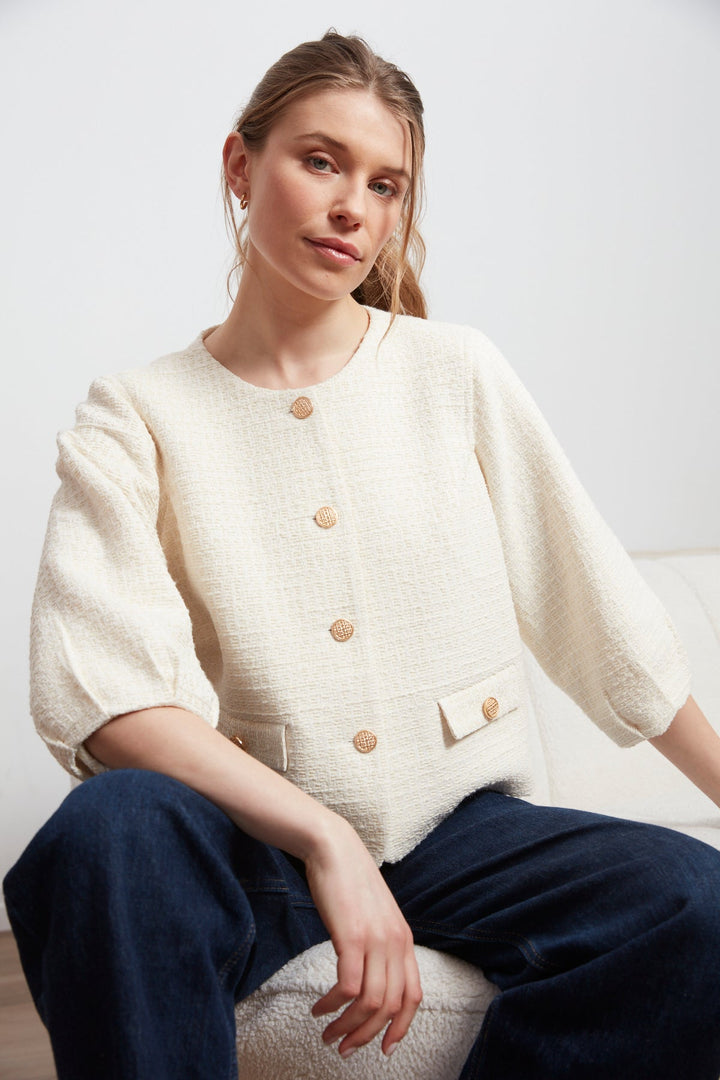 Charlotte Textured Woven Button-Front Jacket - Cream