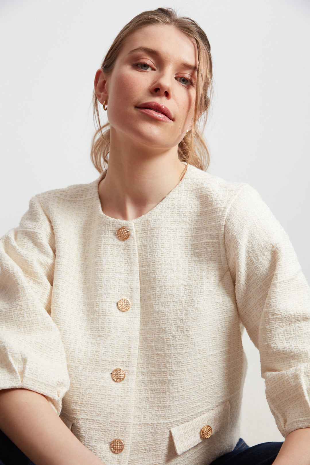 Charlotte Textured Woven Button-Front Jacket - Cream
