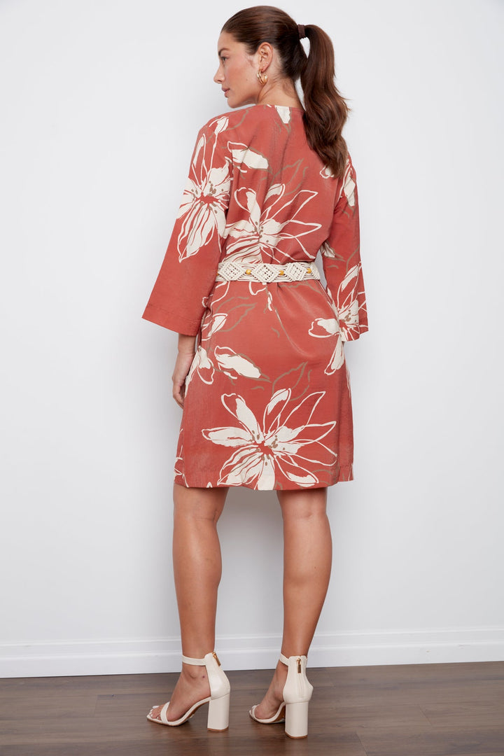 Cheyenne V-Neck Printed Dress With Macrame Belt - Picante