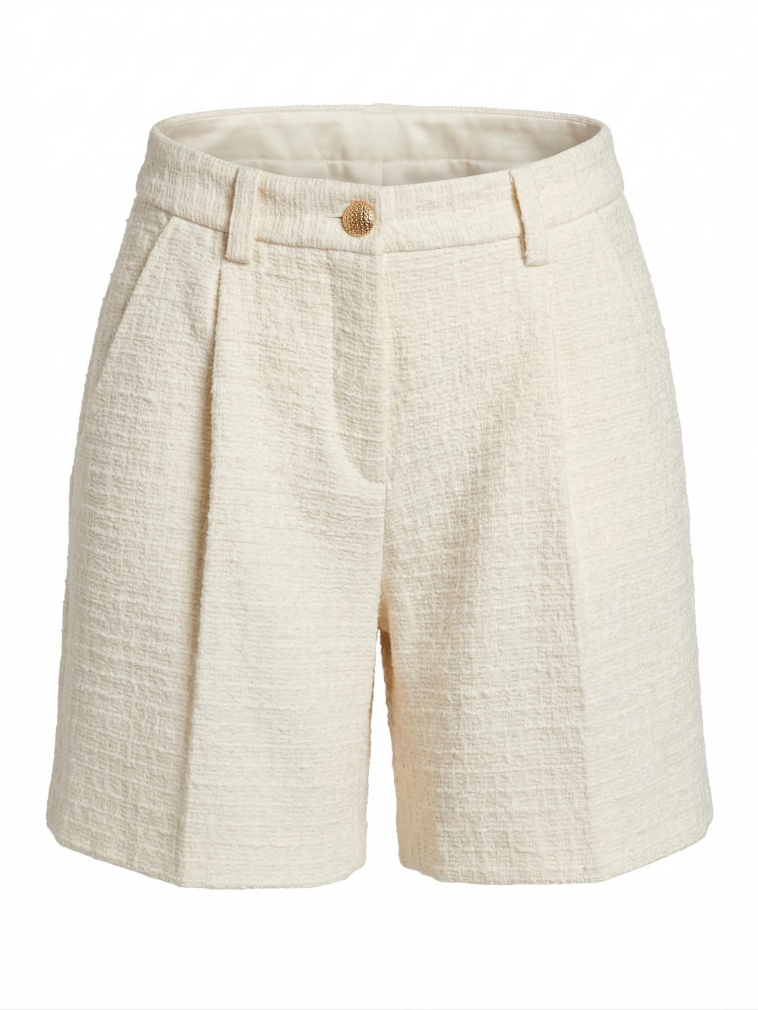 Calvin Textured Woven Shorts With Front Pleats - Cream
