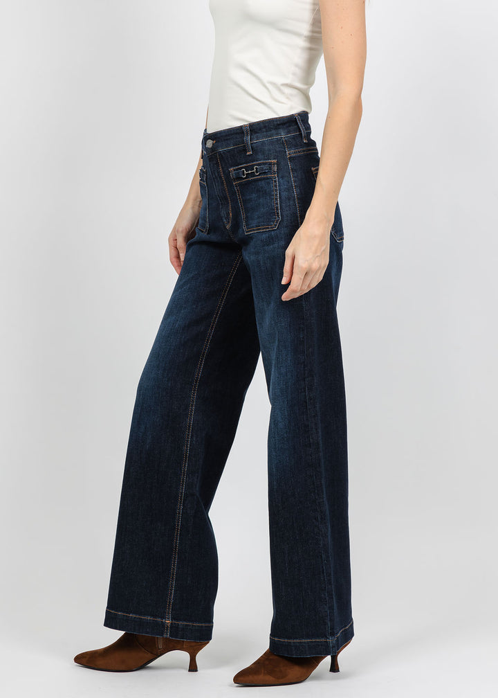 Cambio Ada Patched Pocket Pant 33" in Pure Flow Blue available at Barbara Katz