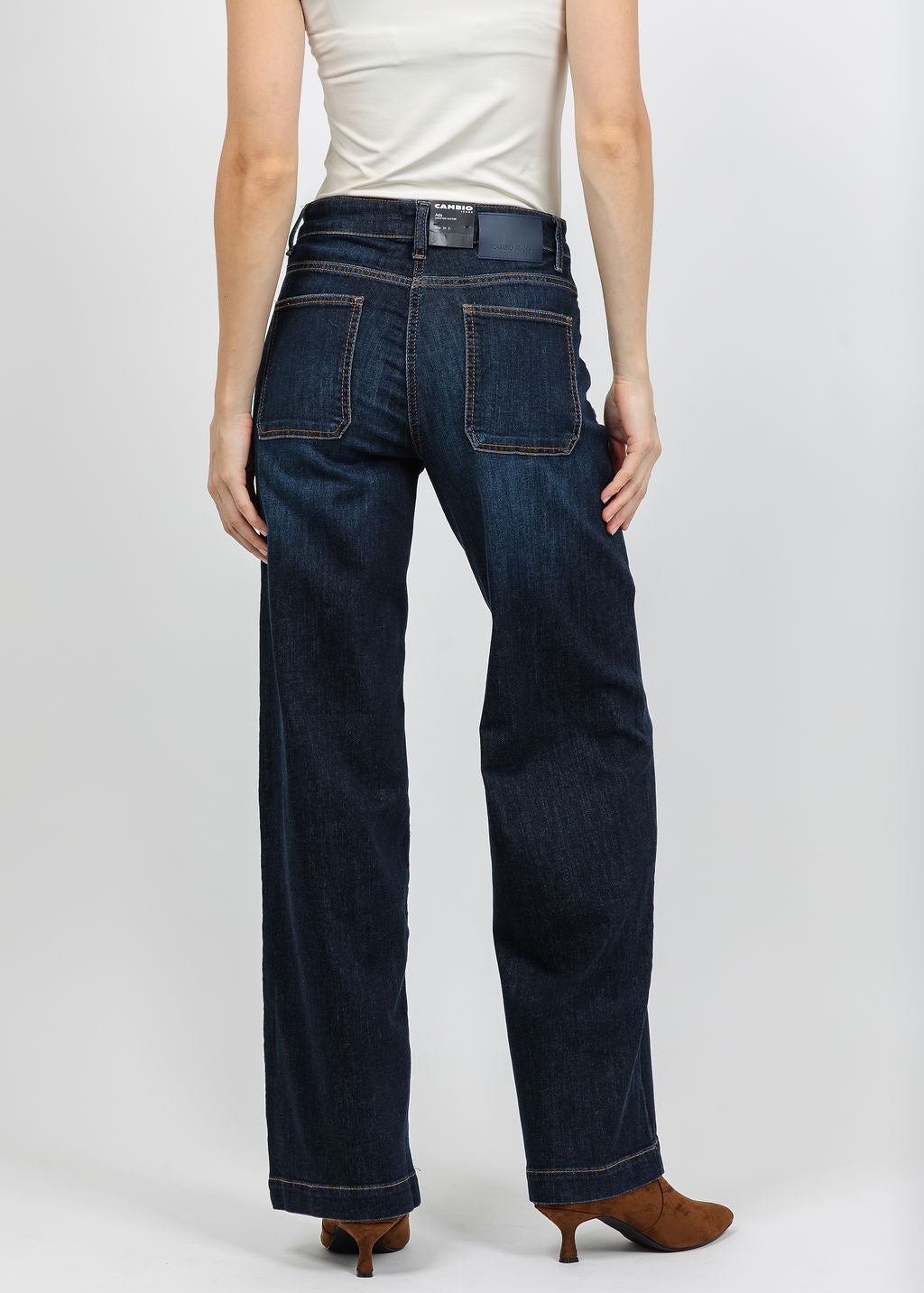 Cambio Ada Patched Pocket Pant 33" in Pure Flow Blue available at Barbara Katz