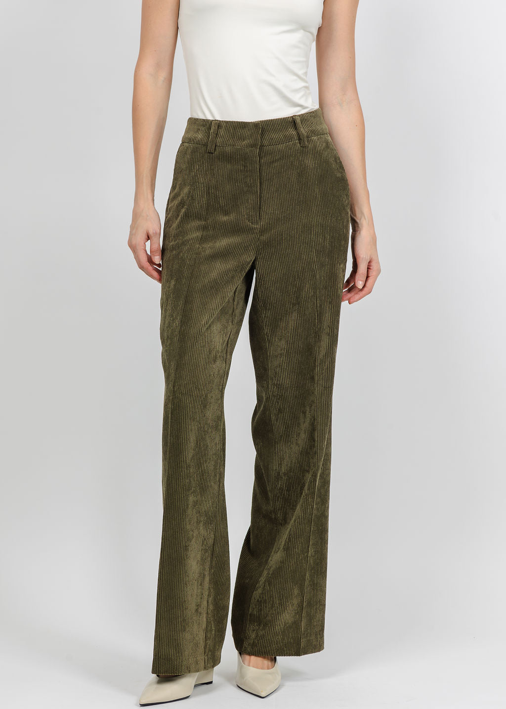 Cambio Amelie Corduroy Trouser in Olive available at Barbara Katz