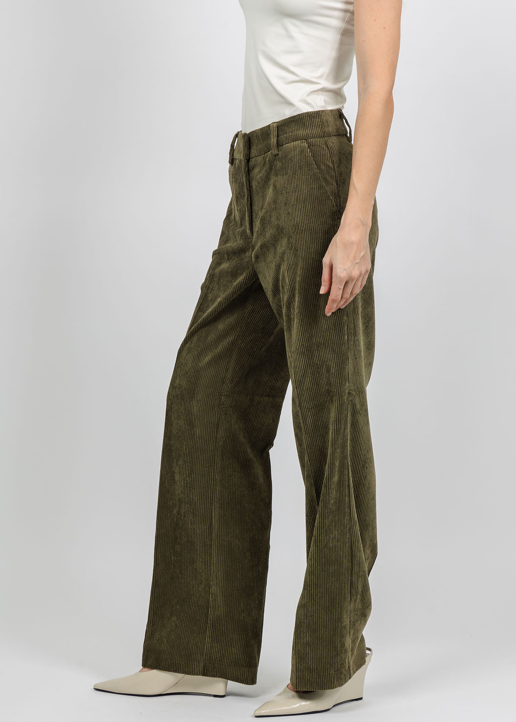 Cambio Amelie Corduroy Trouser in Olive available at Barbara Katz