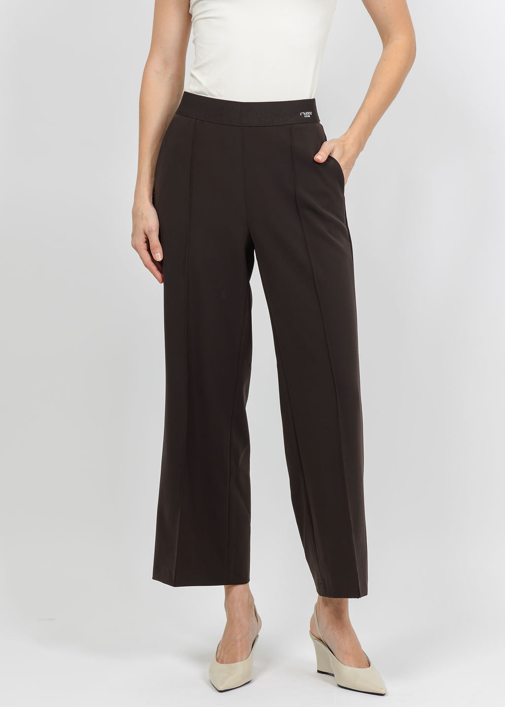 Cambio Cameron Pull-On Crop Pant in Dark Choco available at Barbara Katz