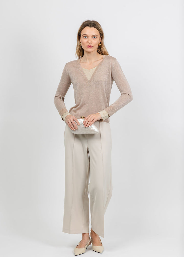 BK Jackeline Metallic Top in Gold paired with Cambio Cameron Pull-On Crop Pant in Icing available at Barbara Katz