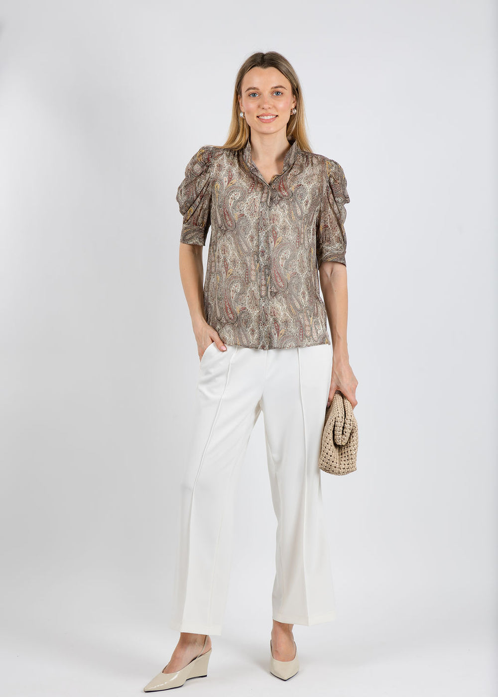 Cambio Cameron Pull-On Crop Pants in Off White available at Barbara Katz