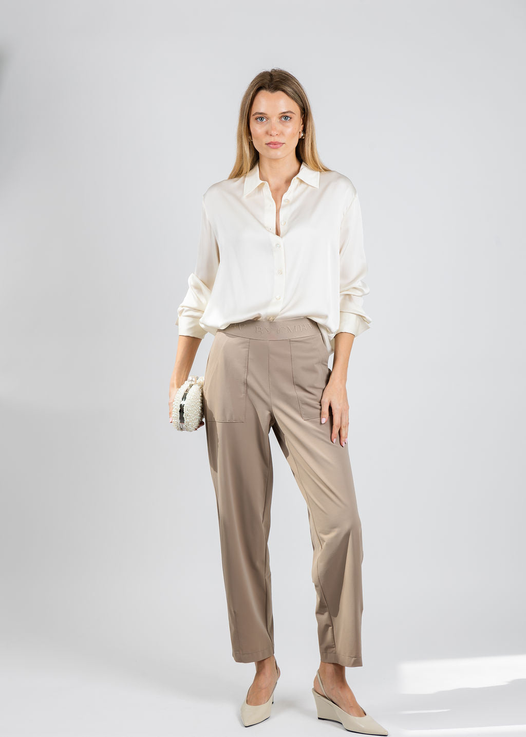 Cambio Elena Utility Pants in Dark Taupe available at Barbara Katz