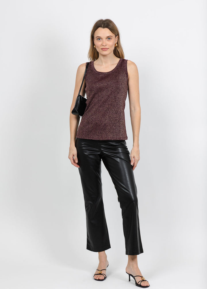 BK Lurex Tank Top in Aged Wine paired with Cambio Felice Vegan Leather Pull-On Pant in Black available at Barbara Katz