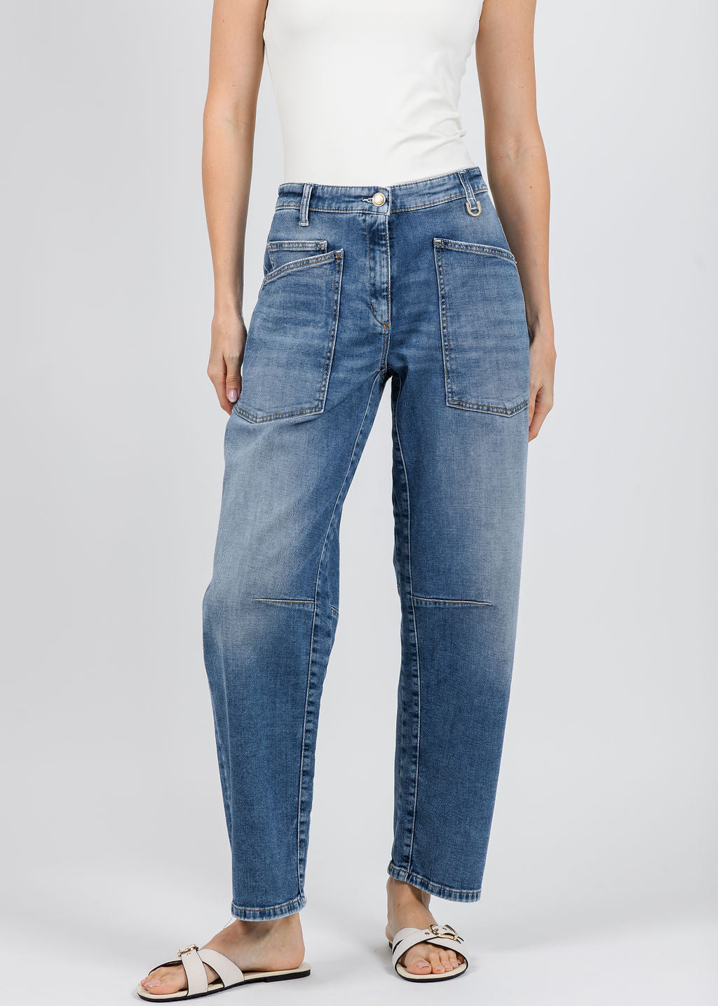Cambio Ocean Slim Barrel Jeans in Denim available at Barbara Katz