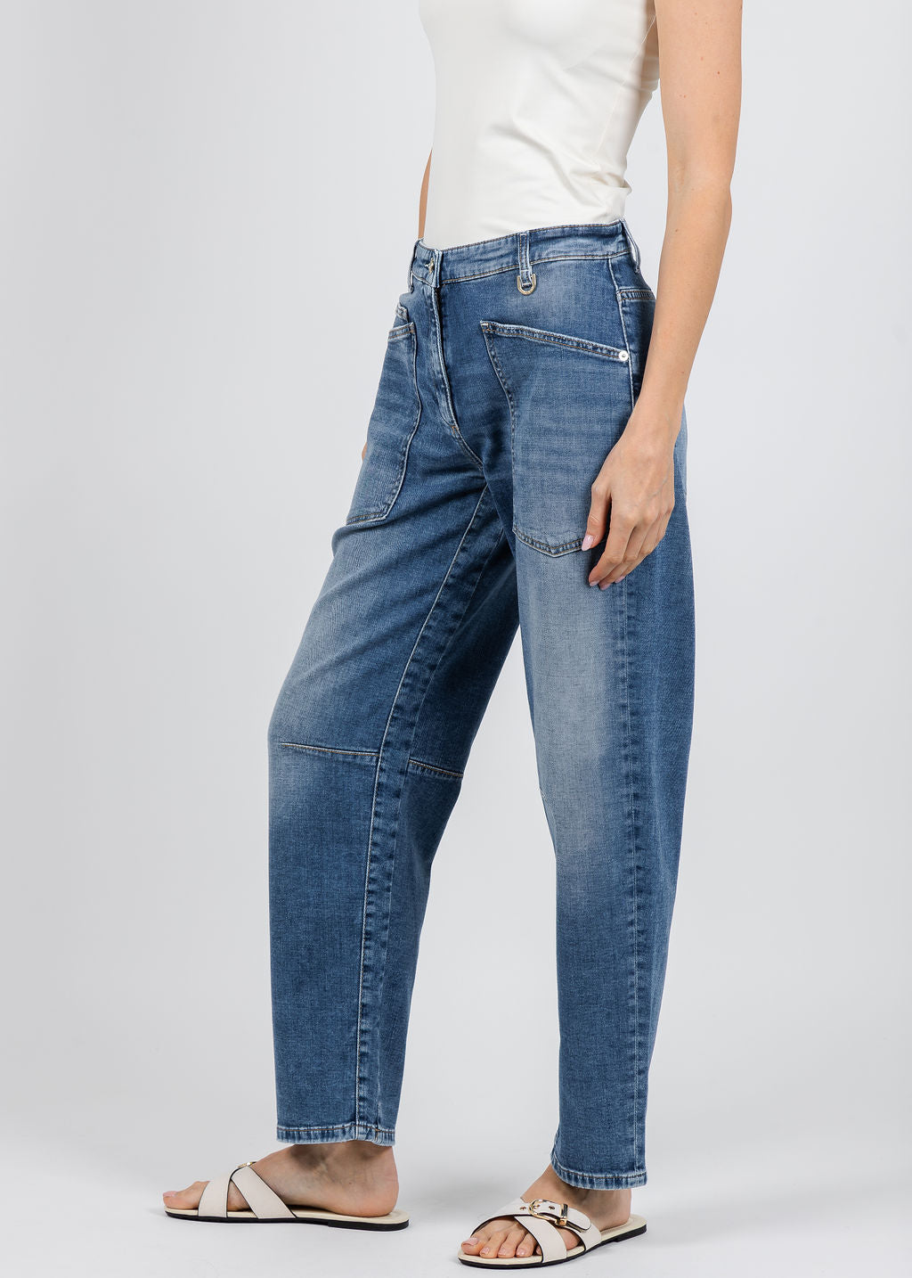 Cambio Ocean Slim Barrel Jeans in Denim available at Barbara Katz