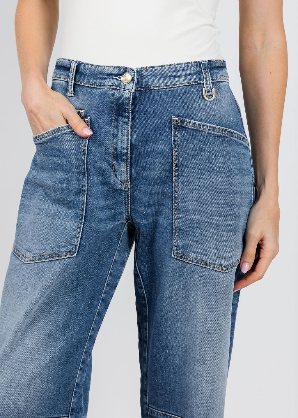 Cambio Ocean Slim Barrel Jeans in Denim available at Barbara Katz