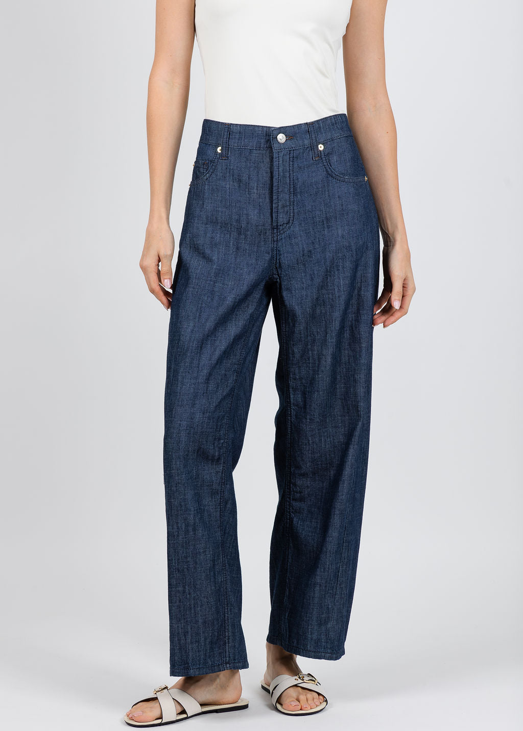Cambio Oria Flowy Denim Pants in Eco Rinsed available at Barbara Katz