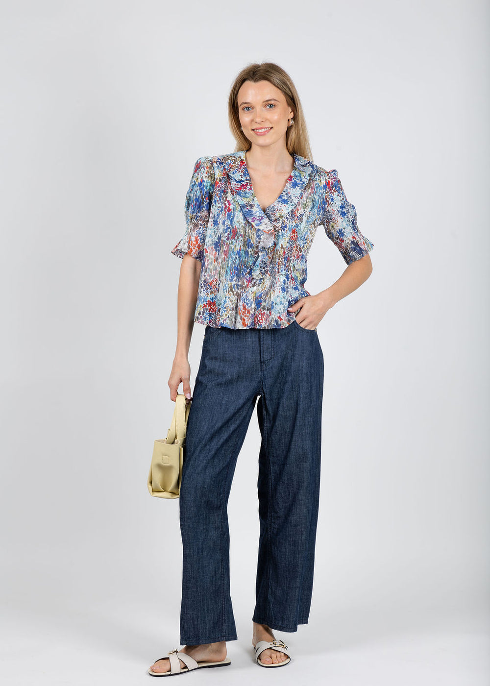 BK Go Oh So Romantic Top in Wonderland paired with Cambio Oria Flowy Denim Pants in Eco Rinsed available at Barbara Katz