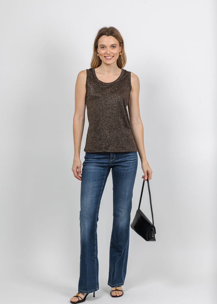 BK Lurex Tank Top in Black paired with Cambio Paris Flared Pant 33" - Modern Casual Used available at Barbara Katz