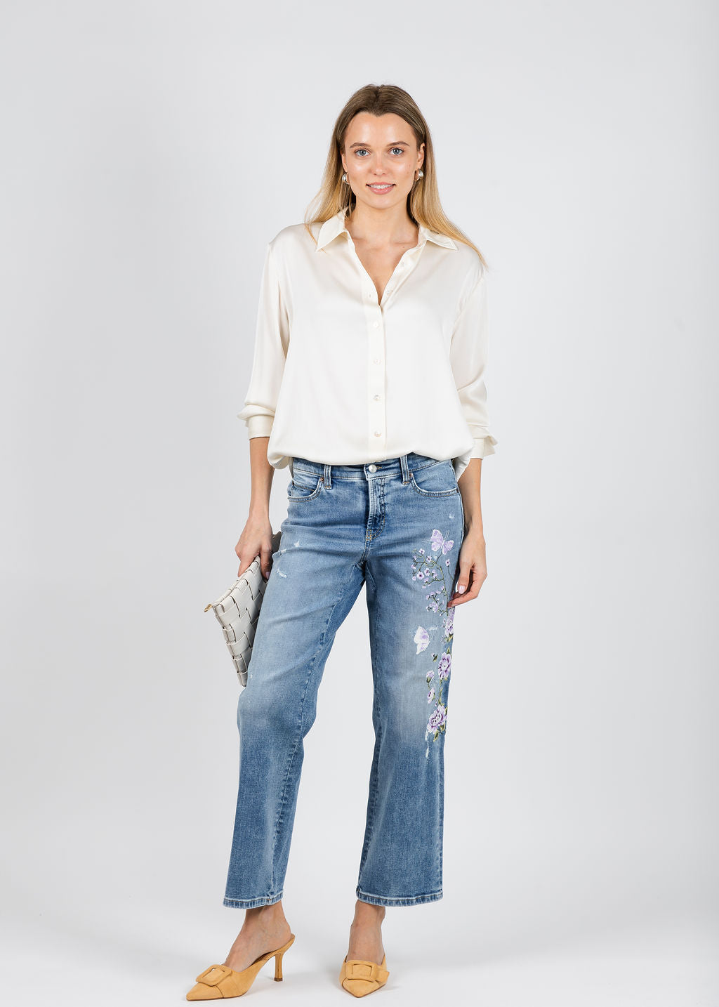 Cambio Paris Straight Ankle Jeans in Summer Distressed available at Barbara Katz