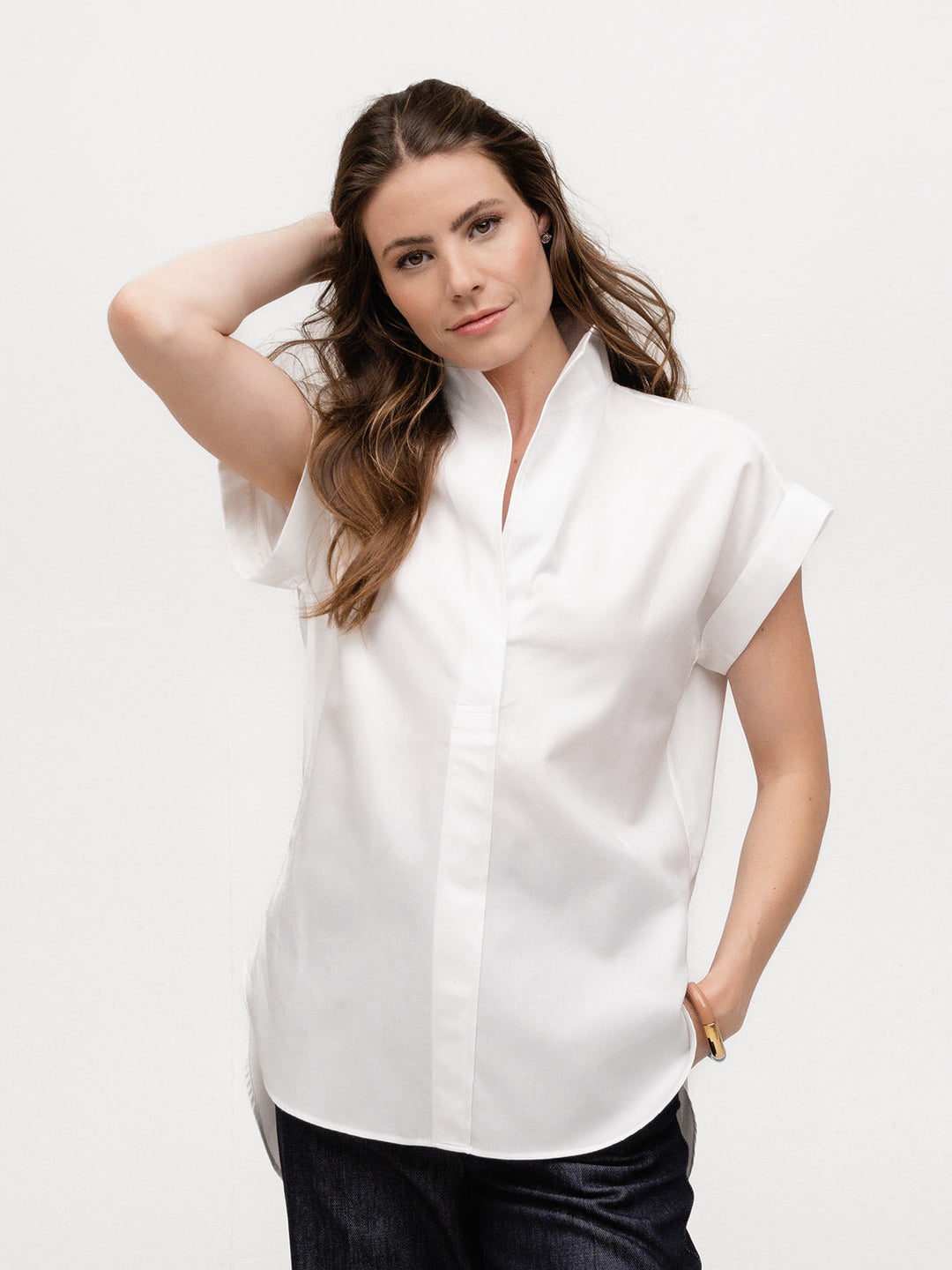 Sarah Alexandra Pique-A-Boo Cap Sleeve Shirt