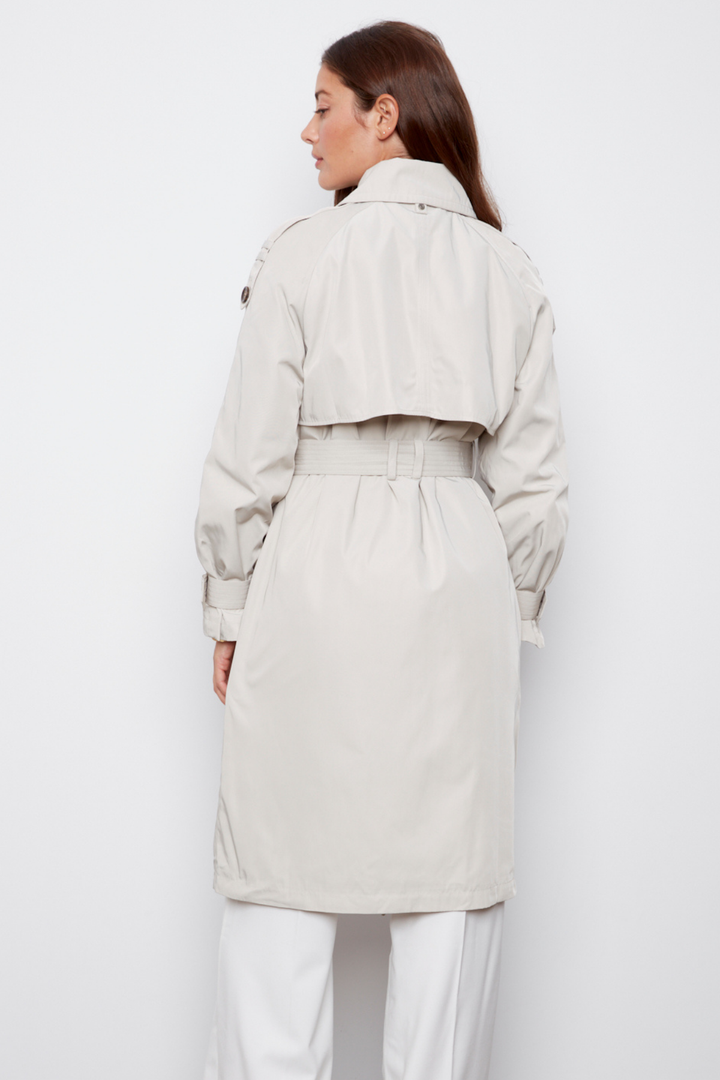 Adroit Atelier Cara Long Trench Coat in Elephant available at Barbara Katz