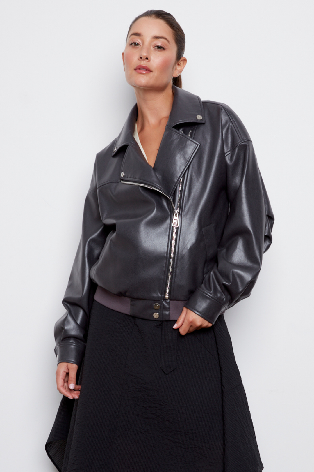 Adroit Atelier Carey Moto Vegan Leather Jacket in Black available at Barbara Katz