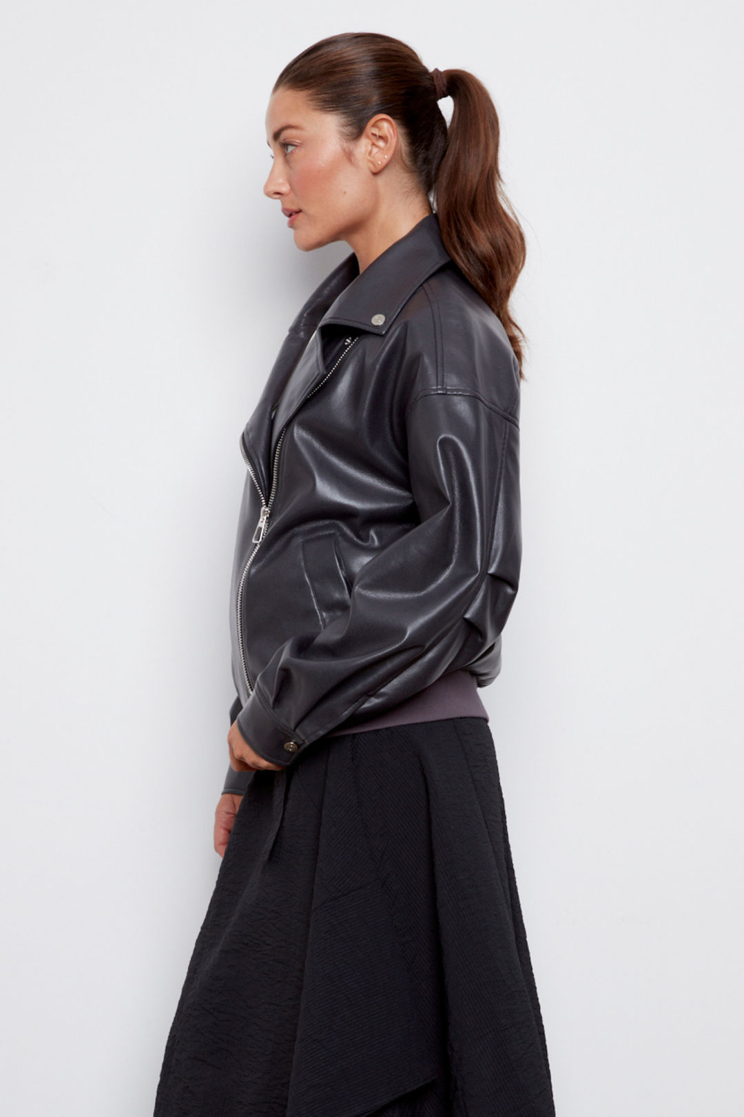 Adroit Atelier Carey Moto Vegan Leather Jacket in Black available at Barbara Katz