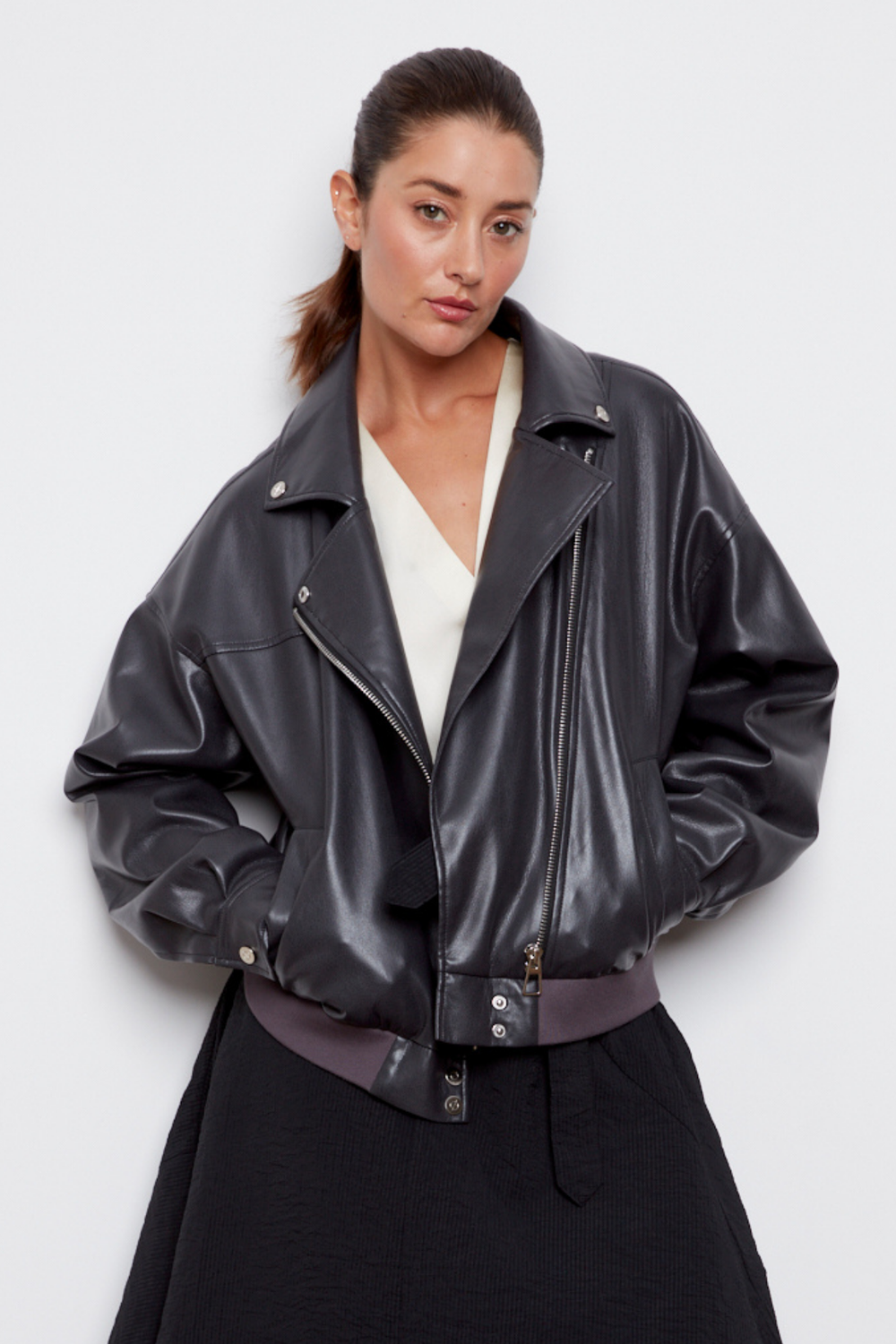 Adroit Atelier Carey Moto Vegan Leather Jacket in Black available at Barbara Katz