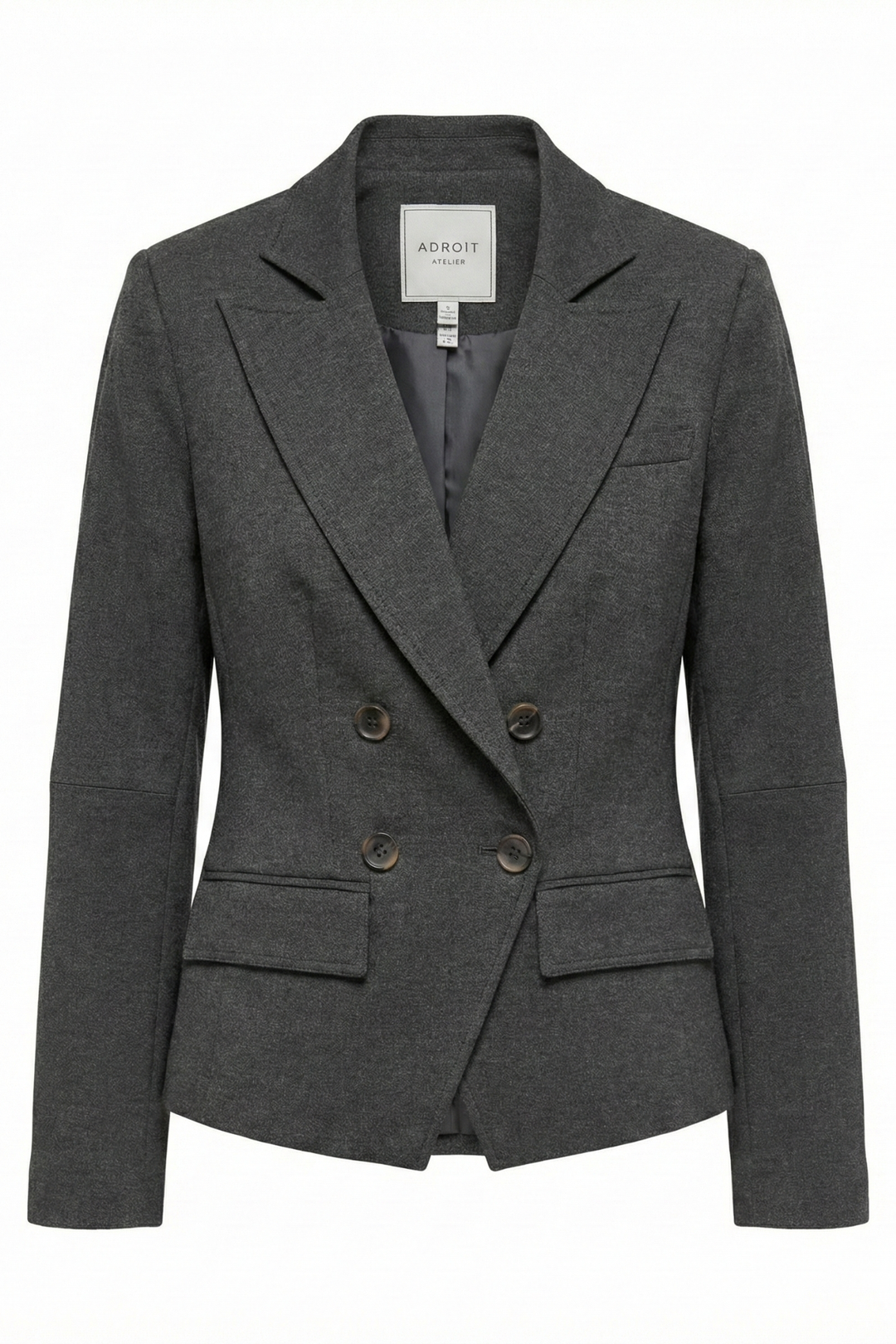 Adroit Atelier Carlisle Double Breasted Stretch Signature Blazer in Anthracite available at Barbara Katz