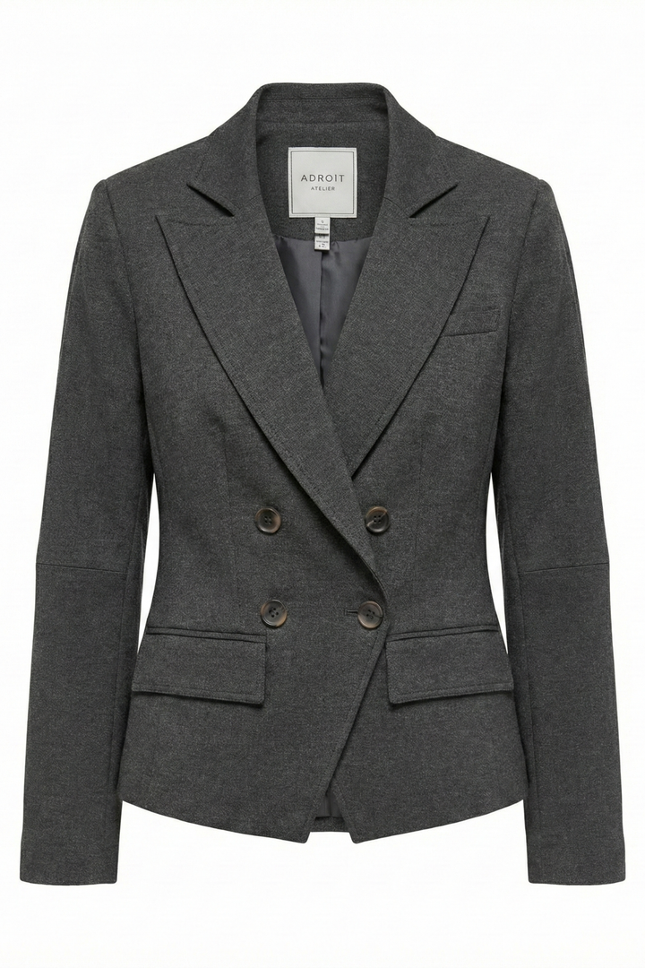 Adroit Atelier Carlisle Double Breasted Stretch Signature Blazer in Anthracite available at Barbara Katz