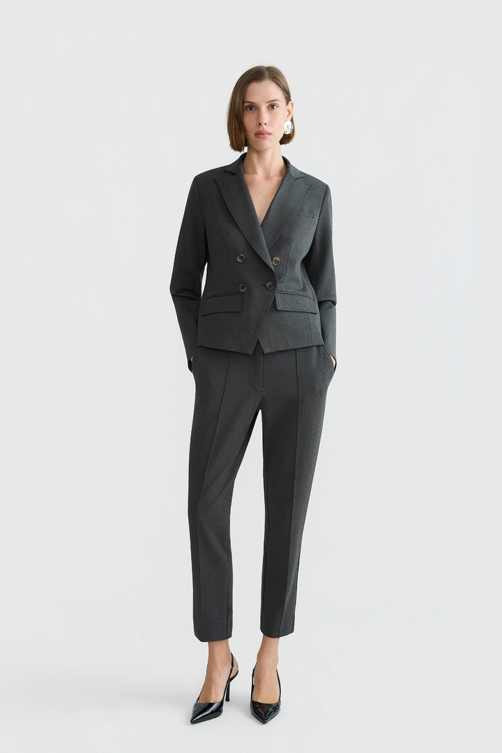 Adroit Atelier Bruce Slim Leg Ankle Pant With Slit in Ponte in Anthracite available at Barbara Katz