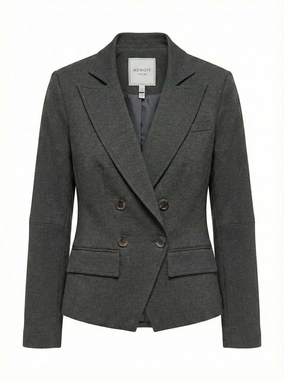 Adroit Atelier Carlisle Double Breasted Stretch Signature Blazer in Anthracite available at Barbara Katz