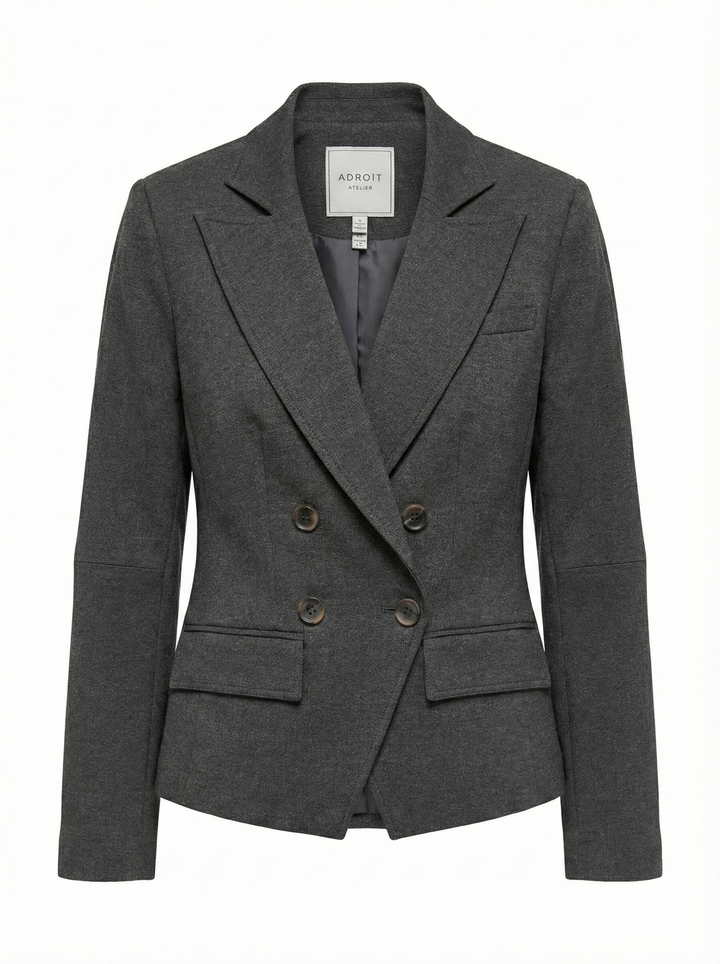 Adroit Atelier Carlisle Double Breasted Stretch Signature Blazer in Anthracite available at Barbara Katz