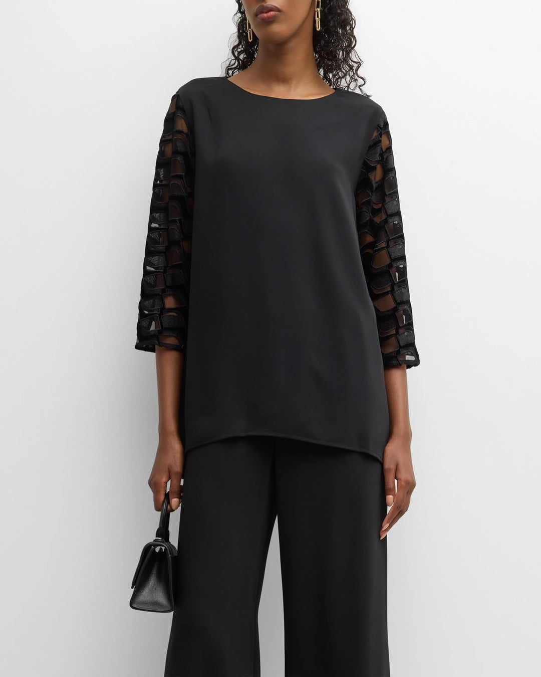 Caroline Rose After Hours Embroidered Mesh-Inset Tunic