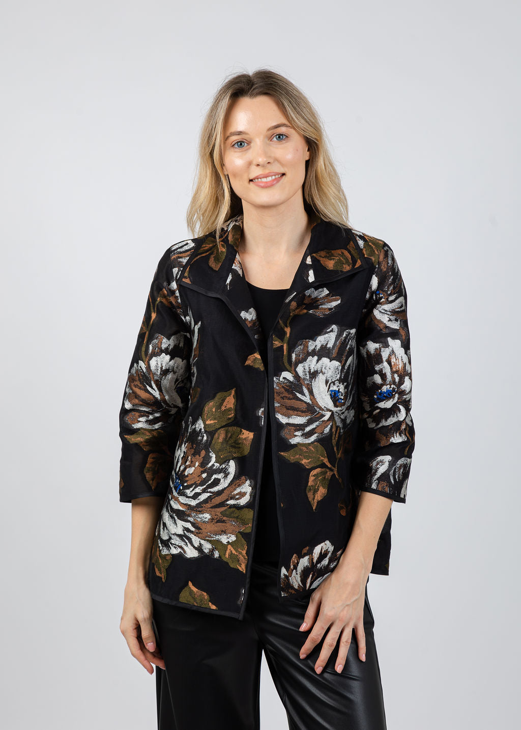 Autumn Bloom Devore Jacket in Multi/Black available at Barbara Katz