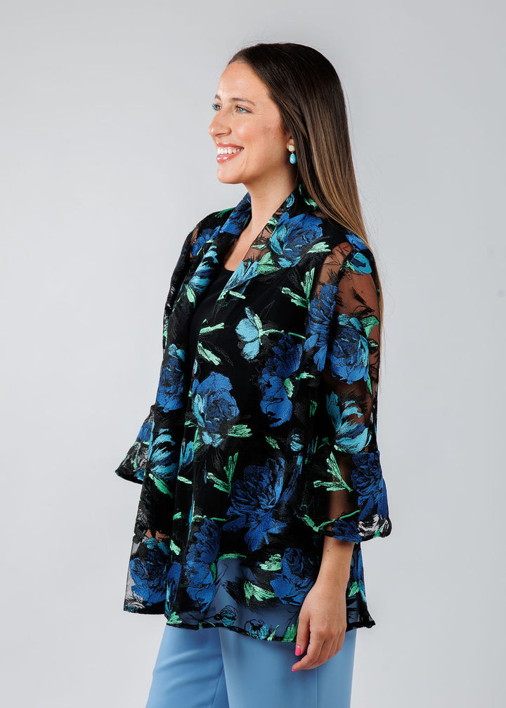 Caroline Rose Bella Embroidered Cardigan in Blue available at Barbara Katz