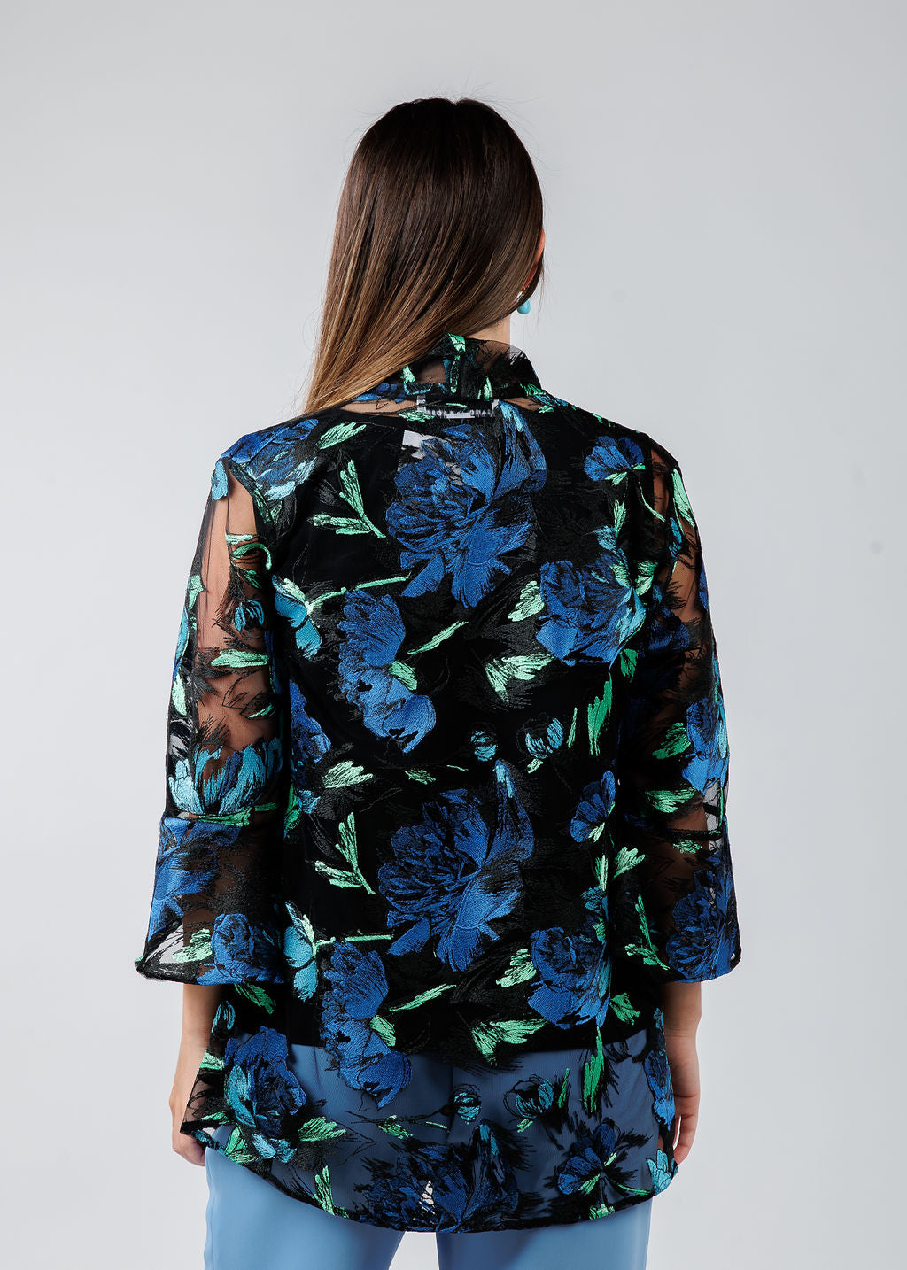 Caroline Rose Bella Embroidered Cardigan in Blue available at Barbara Katz