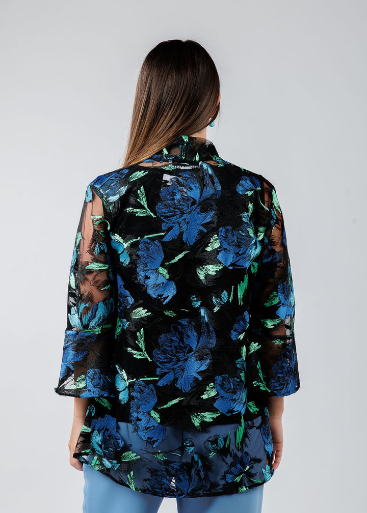 Caroline Rose Bella Embroidered Cardigan in Blue available at Barbara Katz