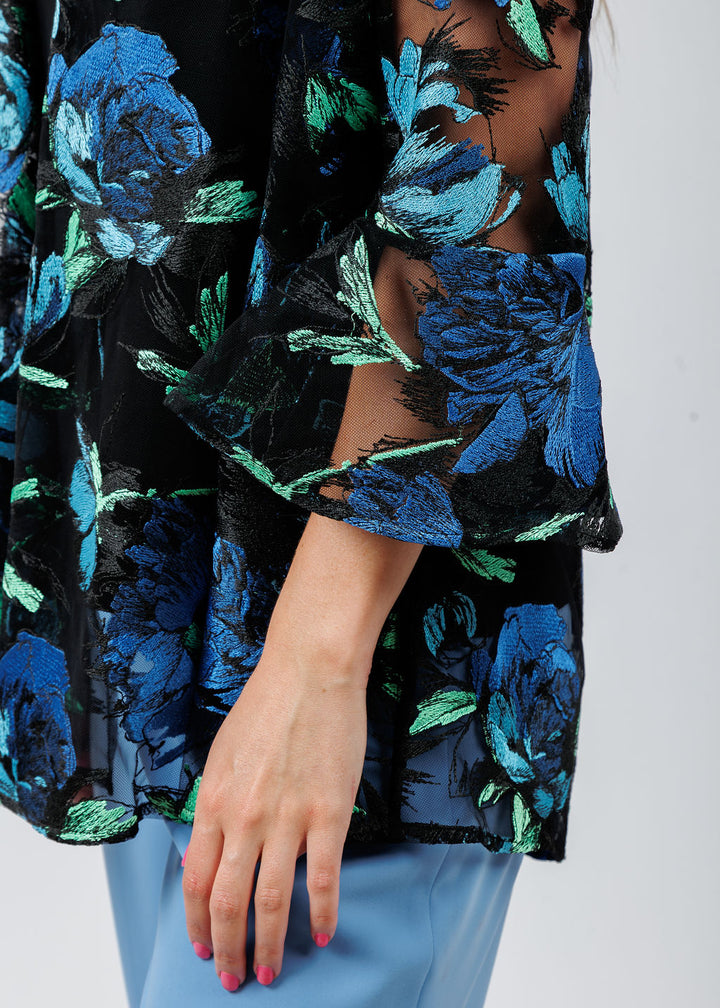 Caroline Rose Bella Embroidered Cardigan in Blue available at Barbara Katz
