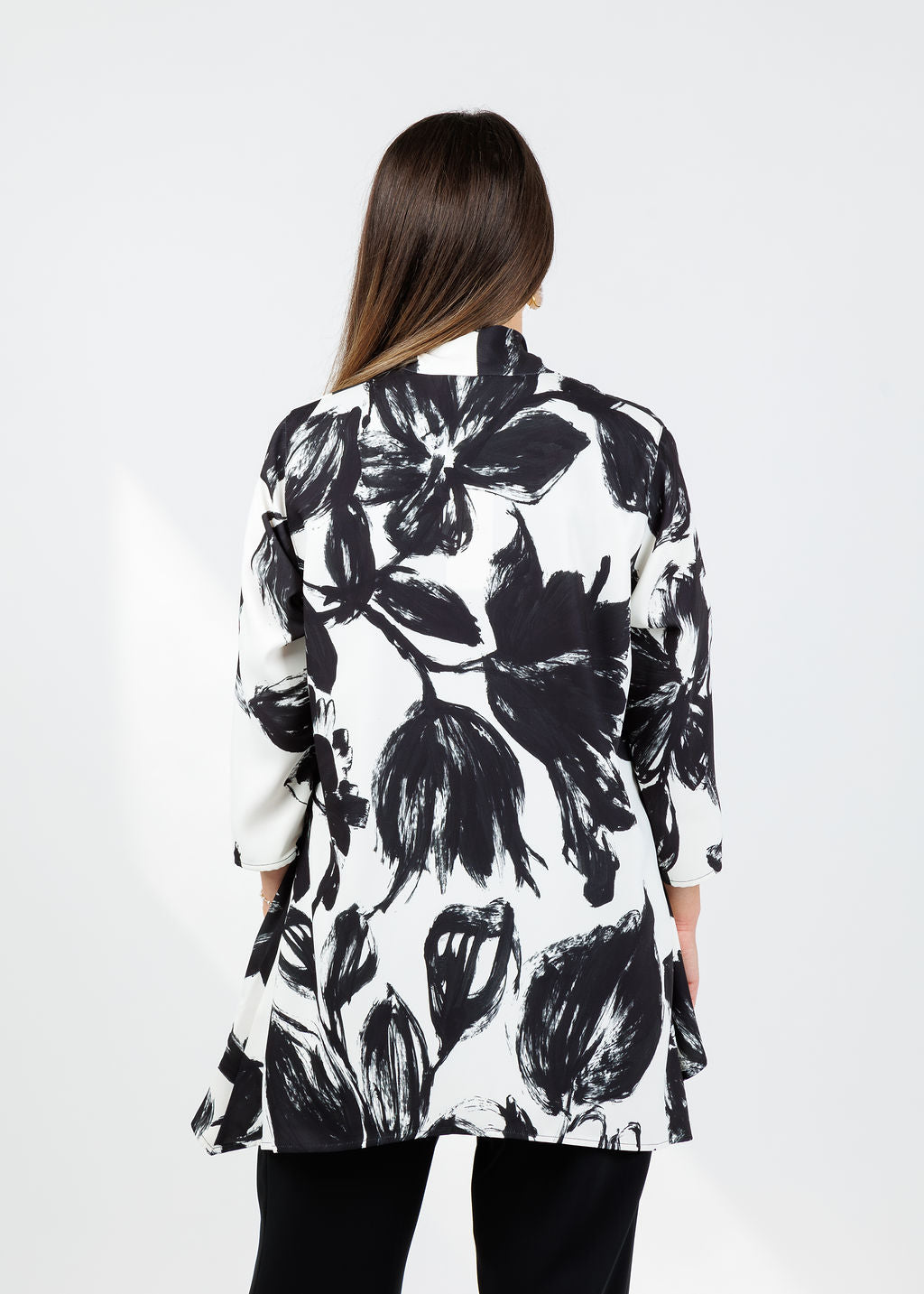 Caroline Rose Brushstroke Print Crepe Jacket in Ivory/Black available at Barbara Katz
