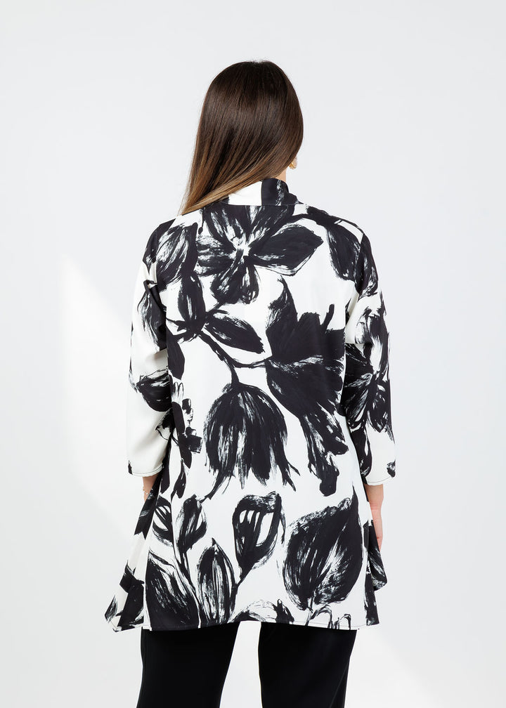 Caroline Rose Brushstroke Print Crepe Jacket in Ivory/Black available at Barbara Katz