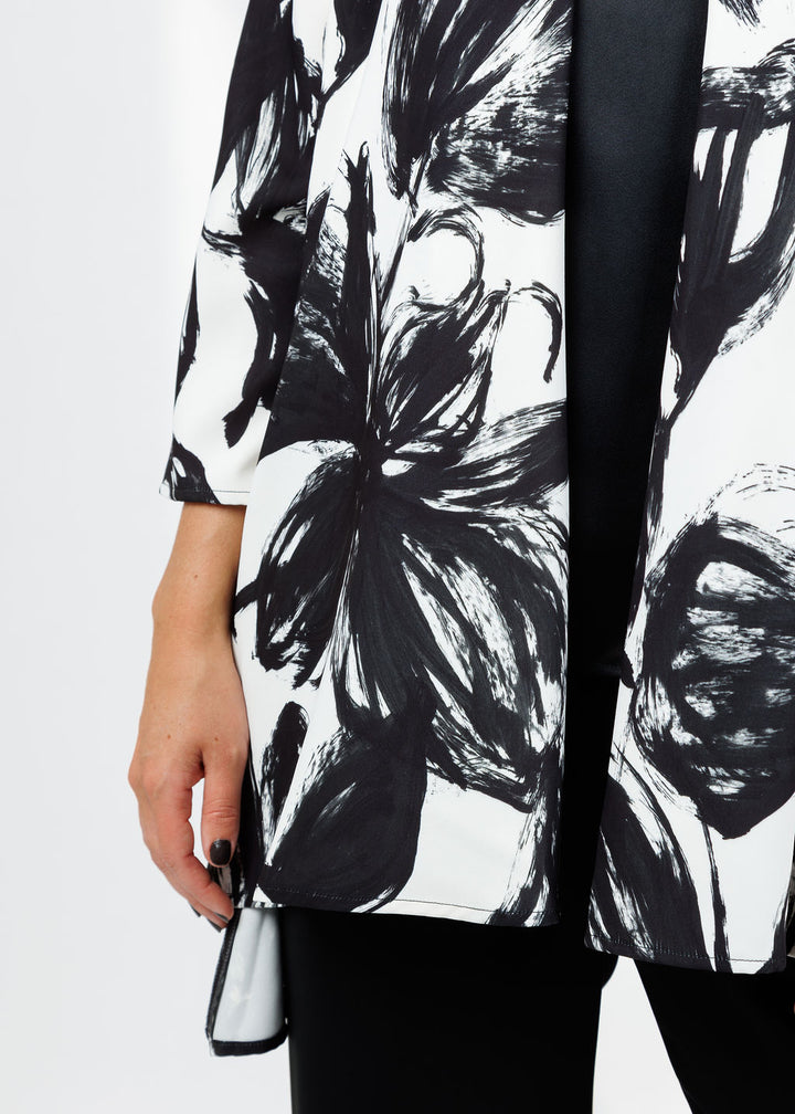 Caroline Rose Brushstroke Print Crepe Jacket in Ivory/Black available at Barbara Katz