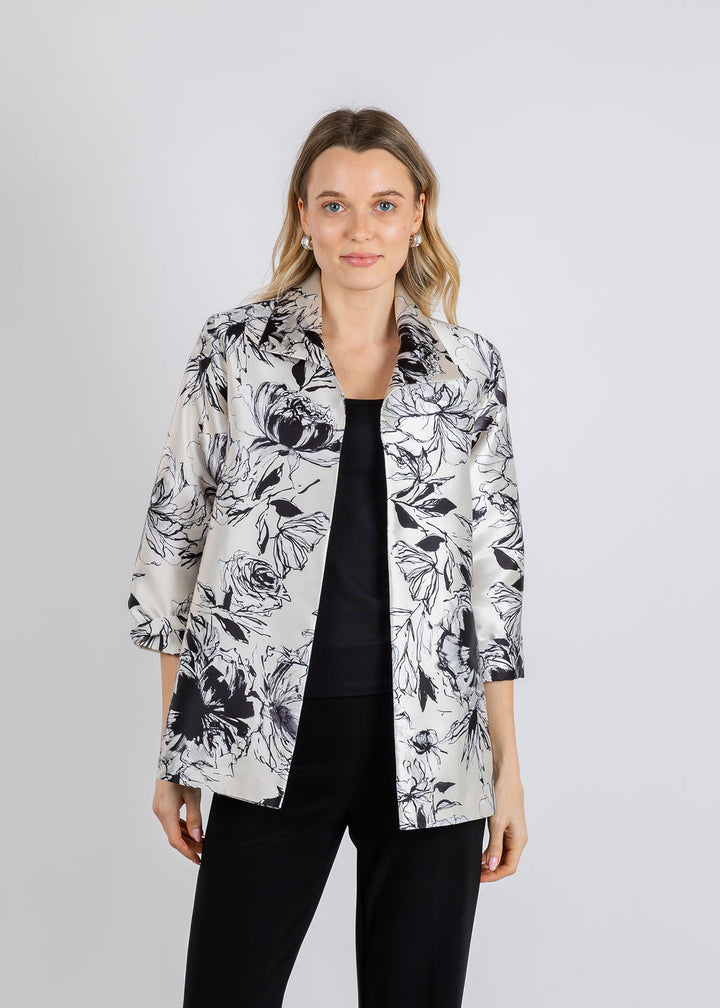 Caroline Rose Floral A-Line Jacket in Ivory/Multi available at Barbara Katz